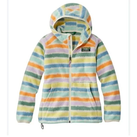 L.L.Bean Kids Mountain Full Zip Fleece Hooded Jacket Printed Multicolor Large 14 - Picture 1 of 10